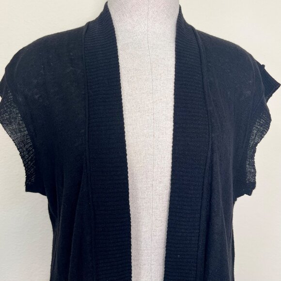 LUCKY BRAND Black LIghtweight Open Front Short Sleeve Cardigan Sweater Size Med - Picture 2 of 6